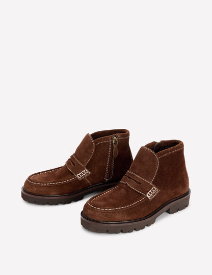 Loafer Ankle Boots-Chocolate Suede