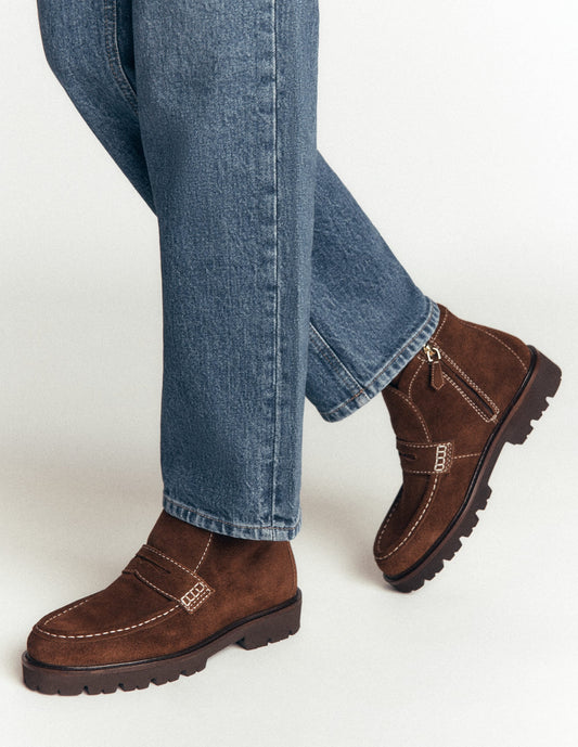 Loafer Ankle Boots-Chocolate Suede