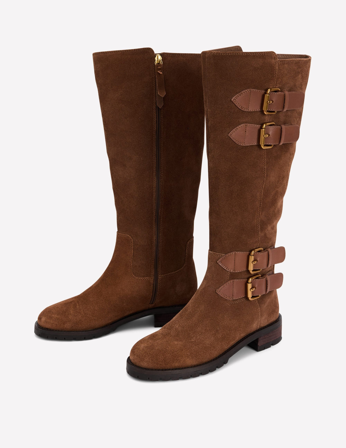 Multi Buckle Knee Boots-Raw Umber
