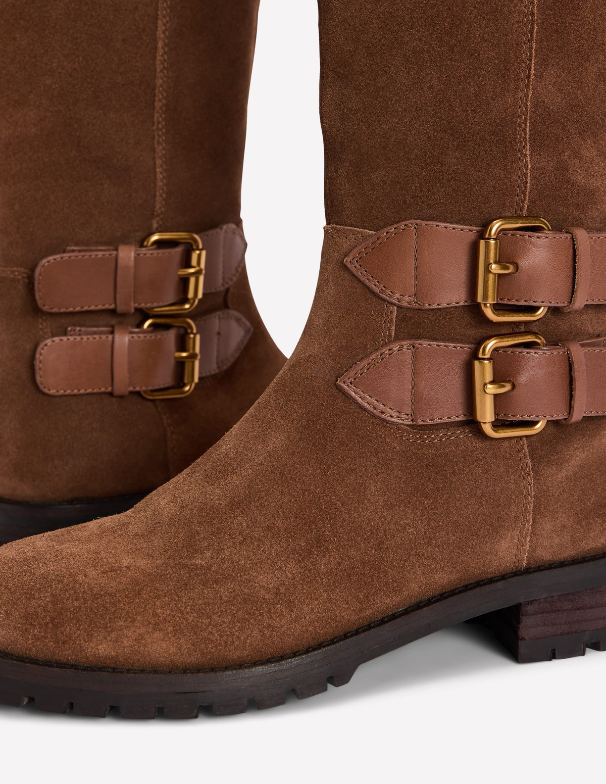 Multi Buckle Knee Boots-Raw Umber