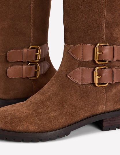 Multi Buckle Knee Boots-Raw Umber