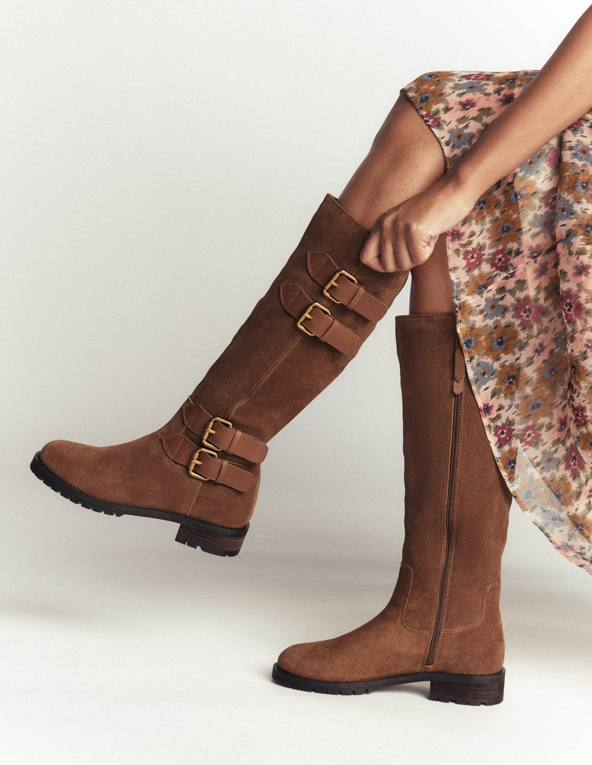 Multi Buckle Knee Boots-Raw Umber