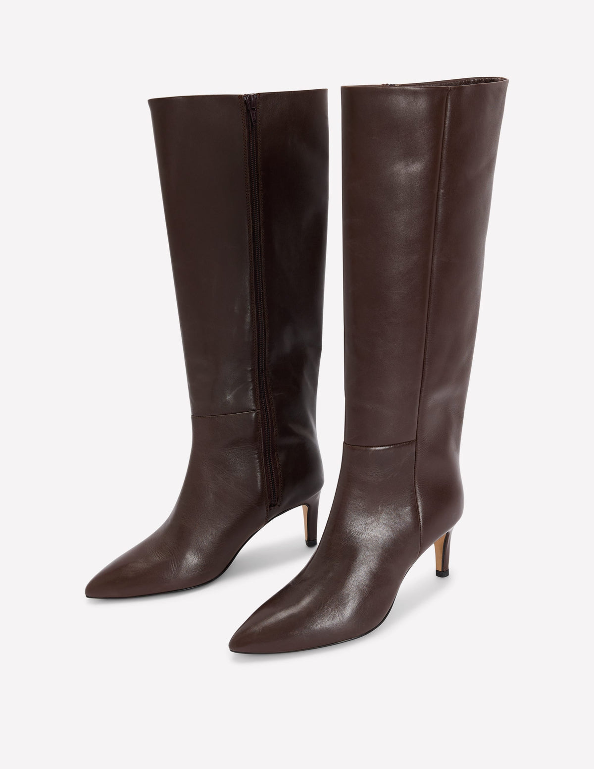 Straight Leg Heeled Boots-Chocolate Leather