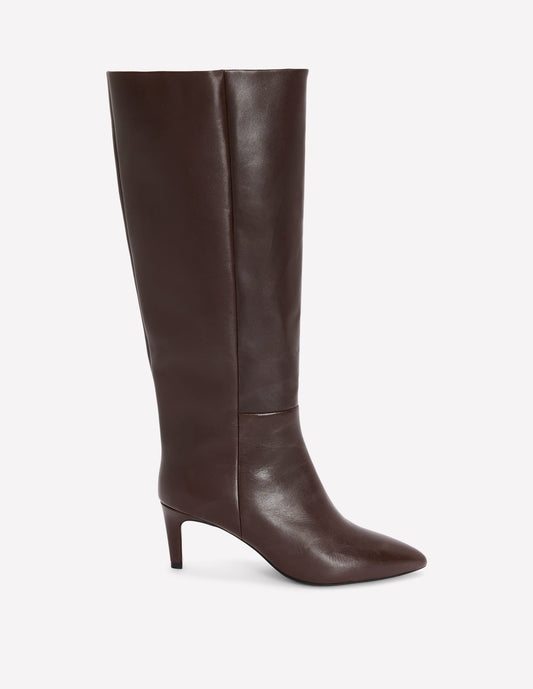 Straight Leg Heeled Boots-Chocolate Leather