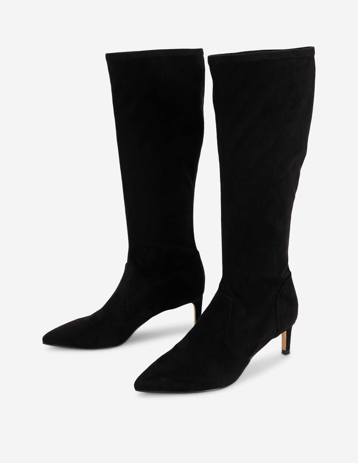 Stretch Kitten Heel Boots-Black