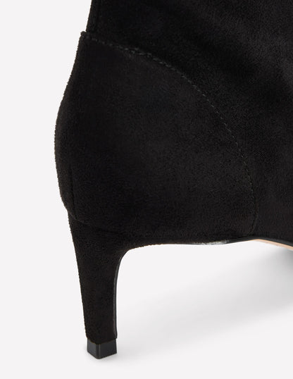 Stretch Kitten Heel Boots-Black