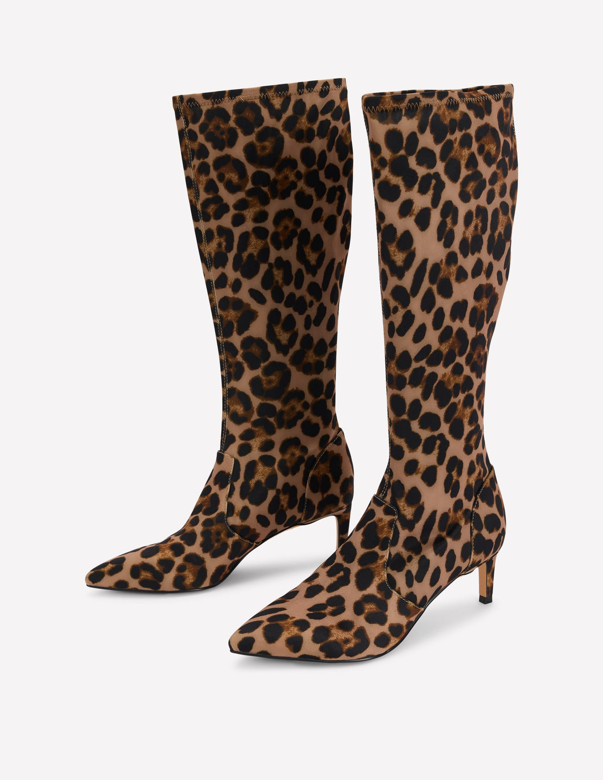 Stretch Kitten Heel Boots-Leopard Print