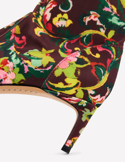 Stretch Kitten Heel Boots-Floral Print
