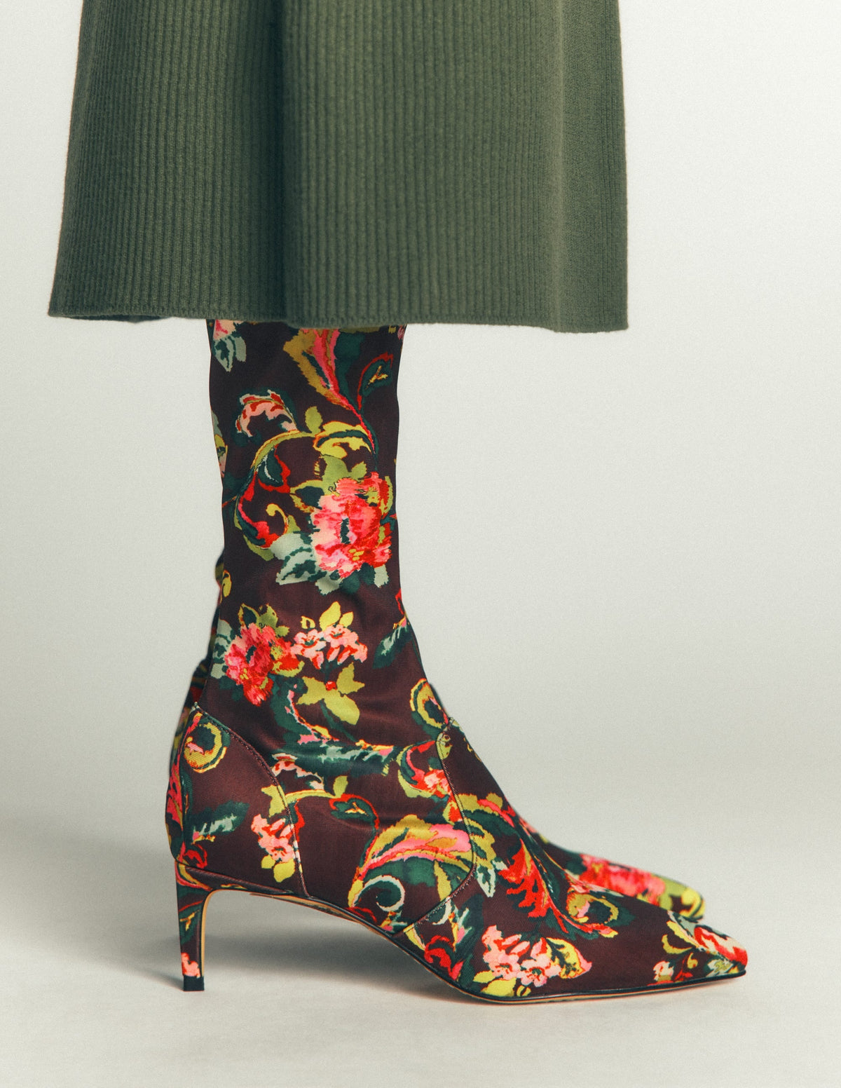 Stretch Kitten Heel Boots-Floral Print