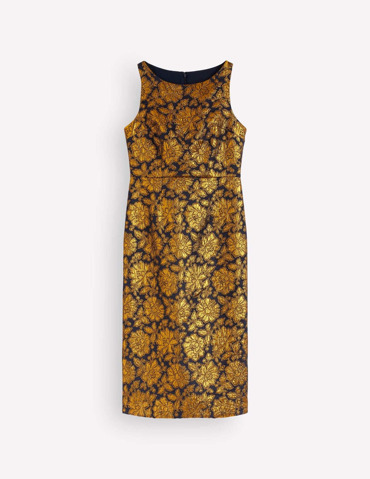 Jacquard Boat Neck Dress-Gold Floral Jacquard