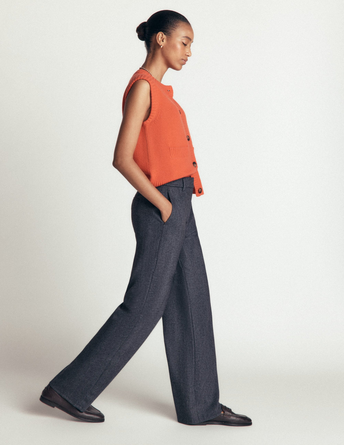Belgravia Wool Blend Trousers-Blue Herringbone