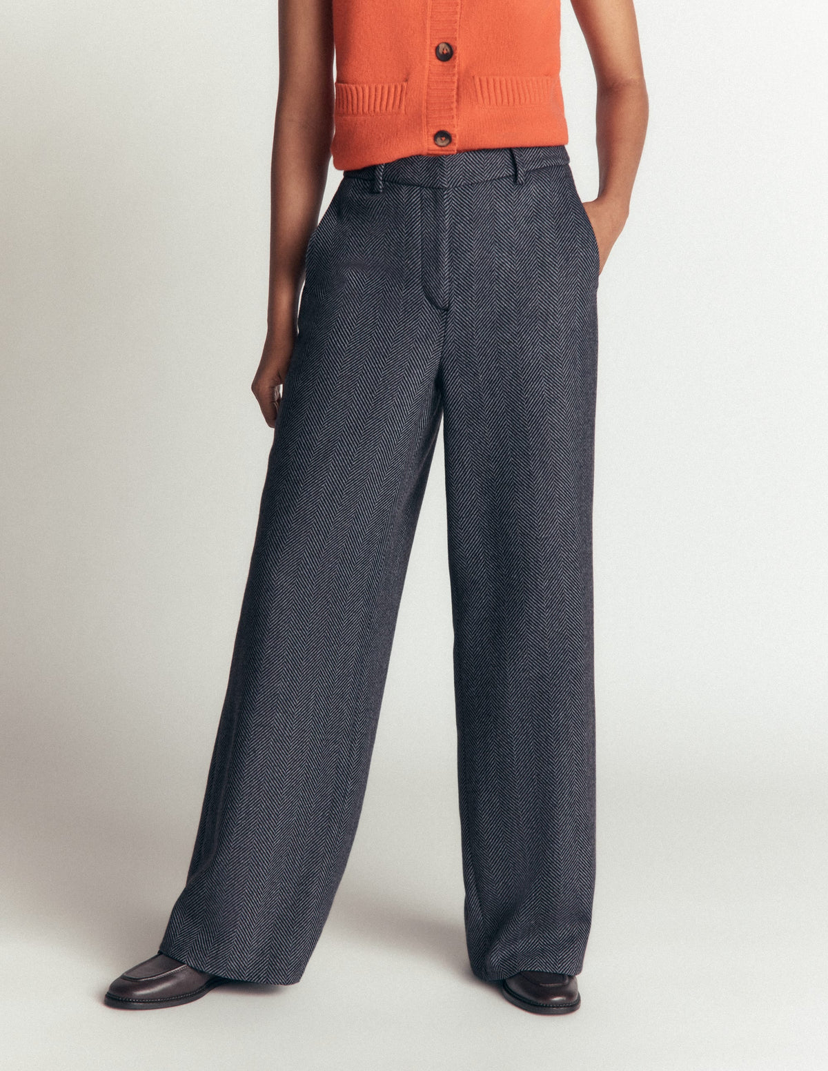 Belgravia Wool Blend Trousers-Blue Herringbone