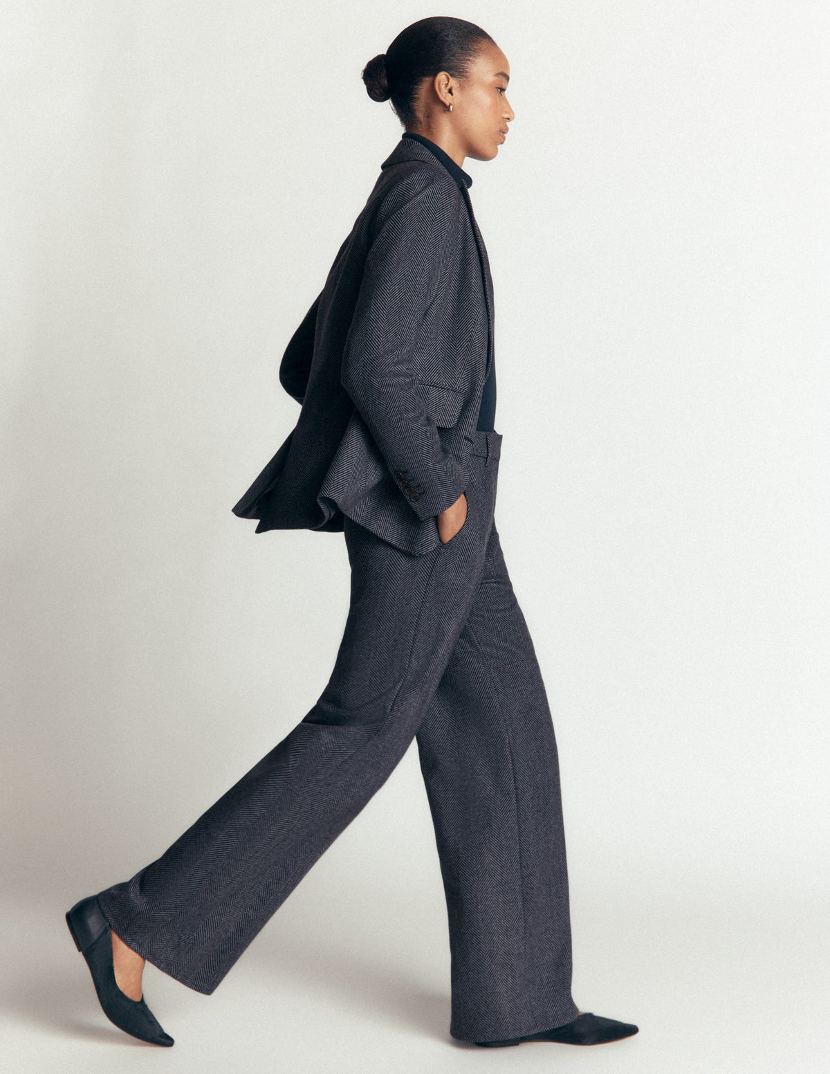 Belgravia Wool Blend Trousers-Blue Herringbone