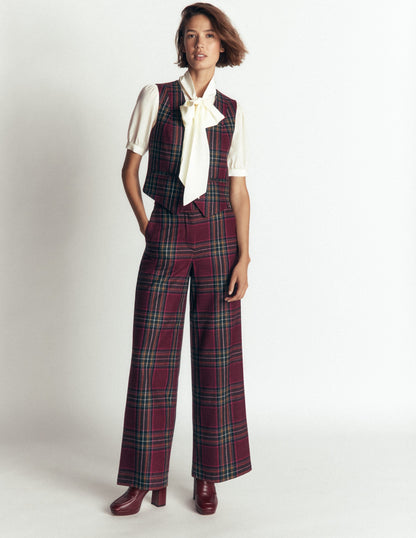 Belgravia Wool Blend Trousers-Maroon And Olive Check