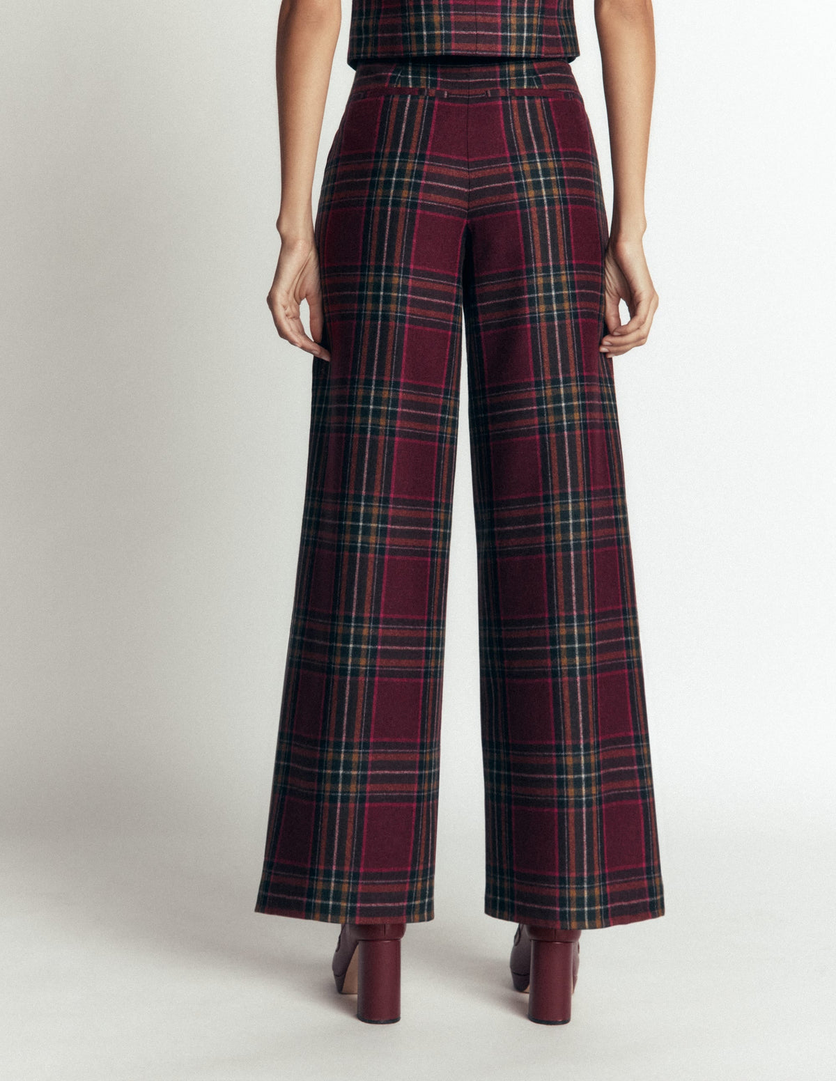 Belgravia Wool Blend Trousers-Maroon And Olive Check