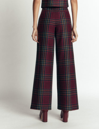 Belgravia Wool Blend Trousers-Maroon And Olive Check