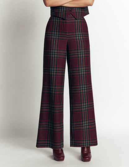Belgravia Wool Blend Trousers-Maroon And Olive Check