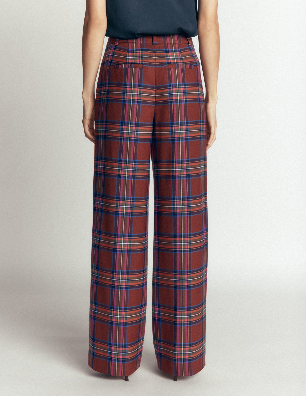 Belgravia Wool Blend Trousers-Brown, Blue, and Pink Check