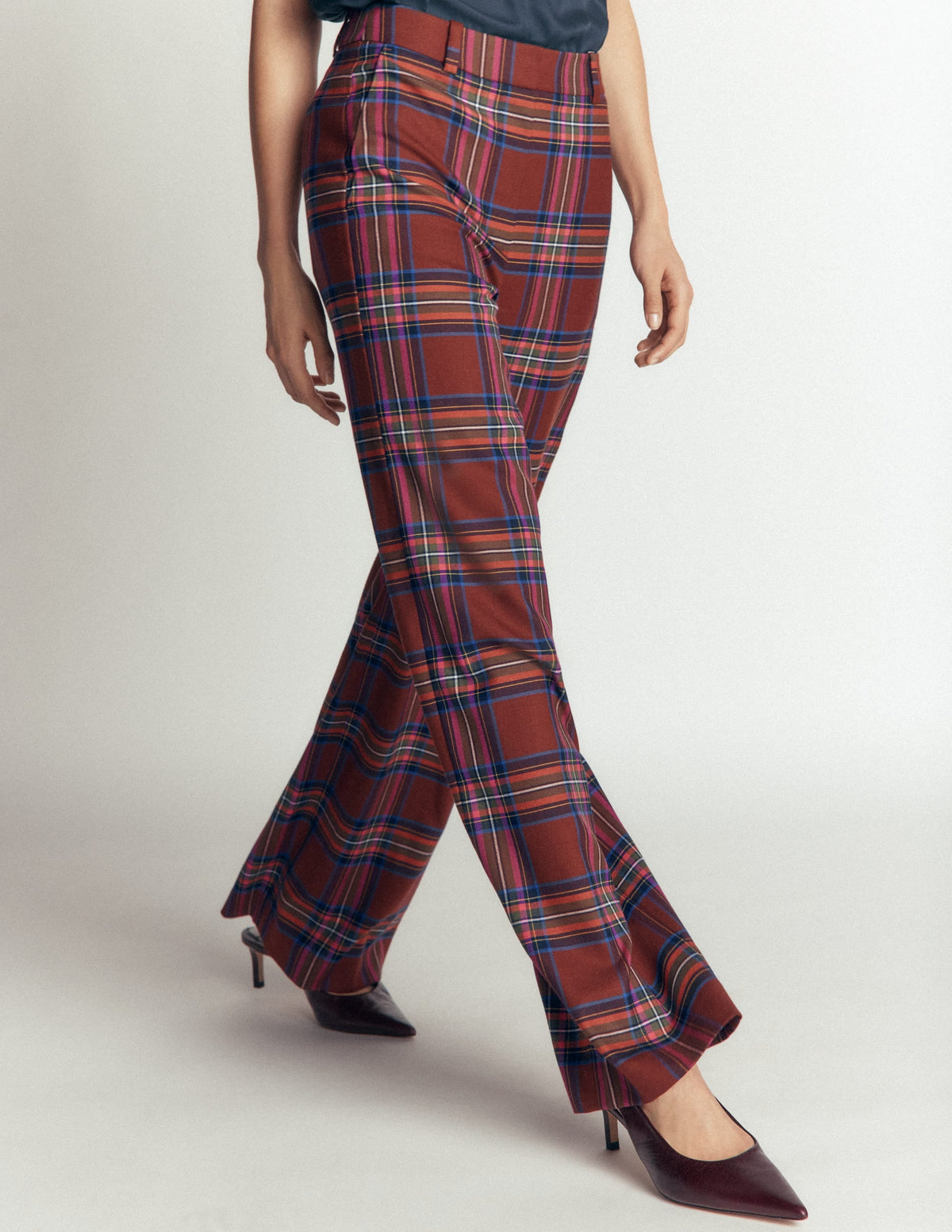 Belgravia Wool Blend Trousers-Brown, Blue, and Pink Check
