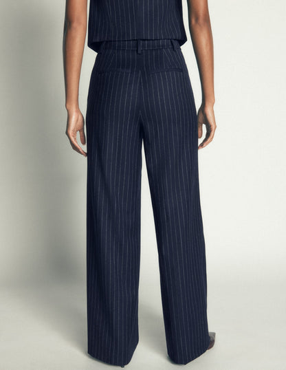 Belgravia Wool Blend Trousers-Navy Pinstripe