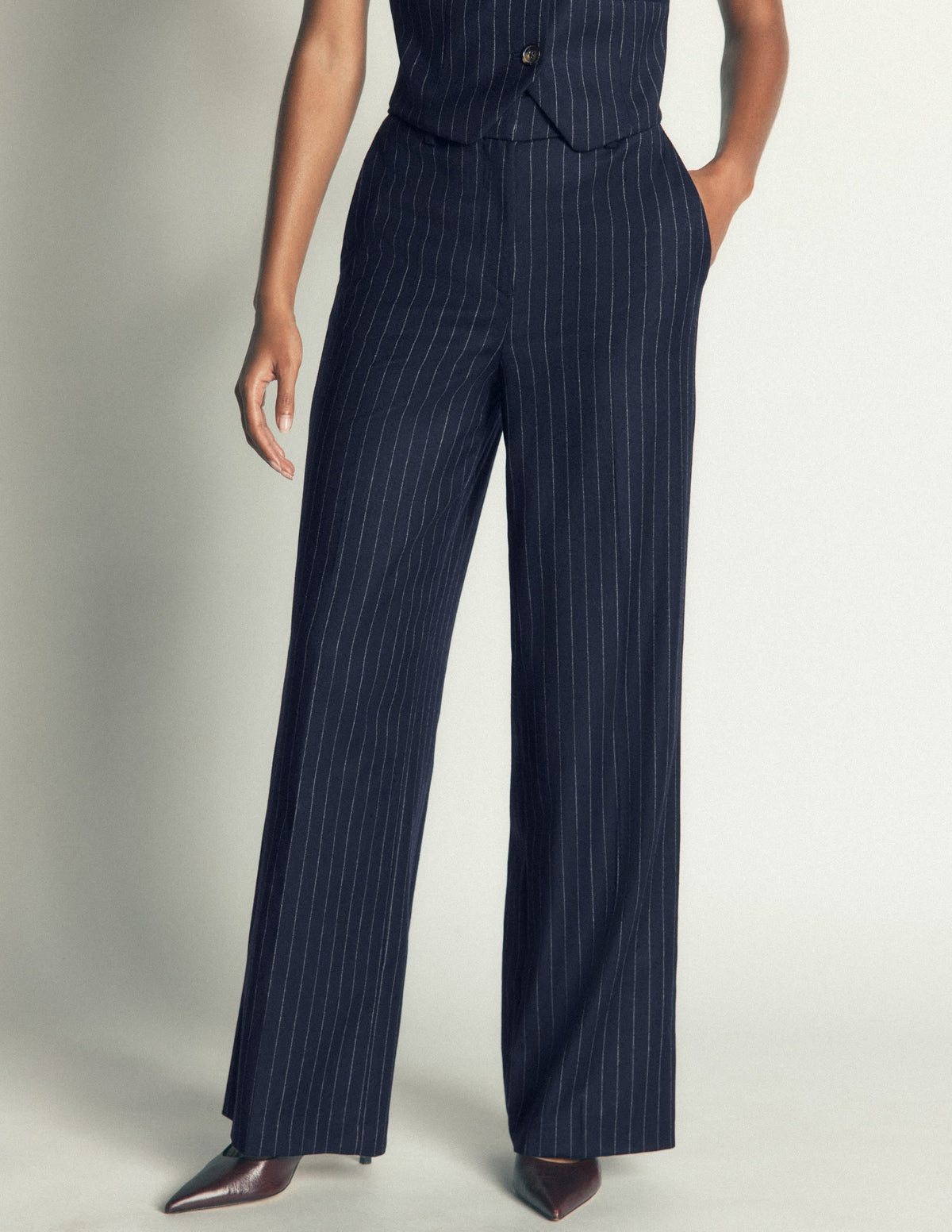 Belgravia Wool Blend Trousers-Navy Pinstripe