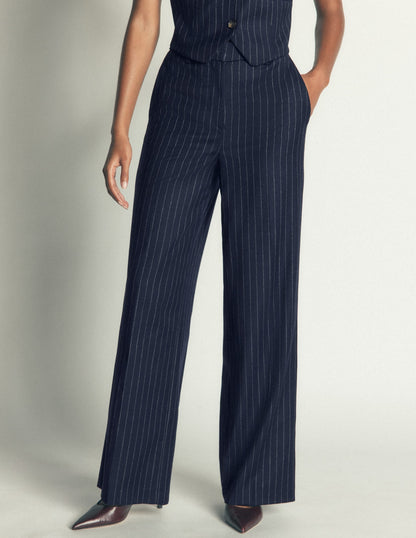 Belgravia Wool Blend Trousers-Navy Pinstripe