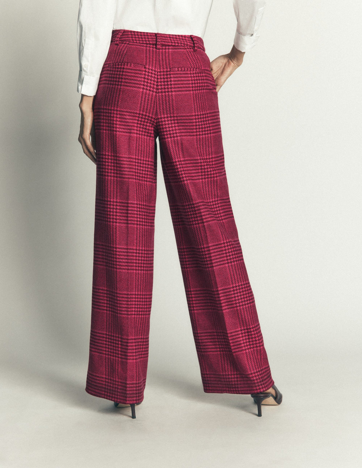 Belgravia Wool Blend Trousers-Pink and Maroon Check