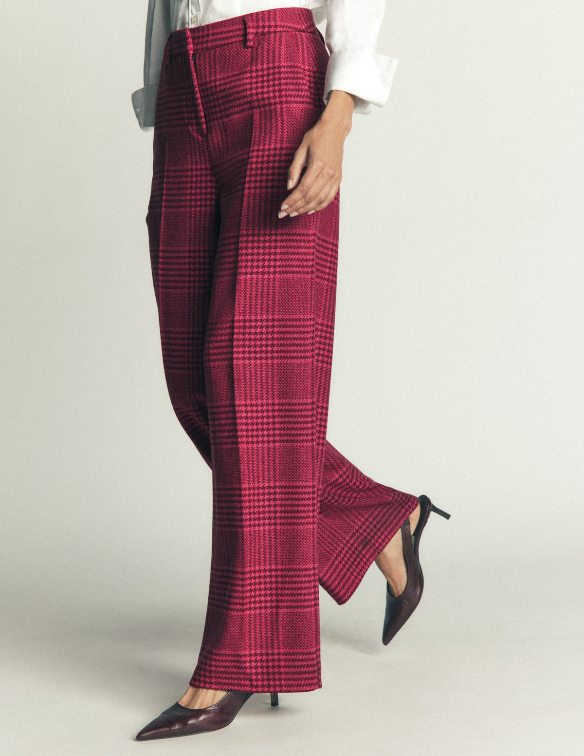 Belgravia Wool Blend Trousers-Pink and Maroon Check
