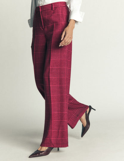 Belgravia Wool Blend Trousers-Pink and Maroon Check