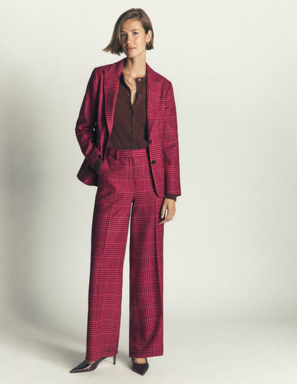Belgravia Wool Blend Trousers-Pink and Maroon Check