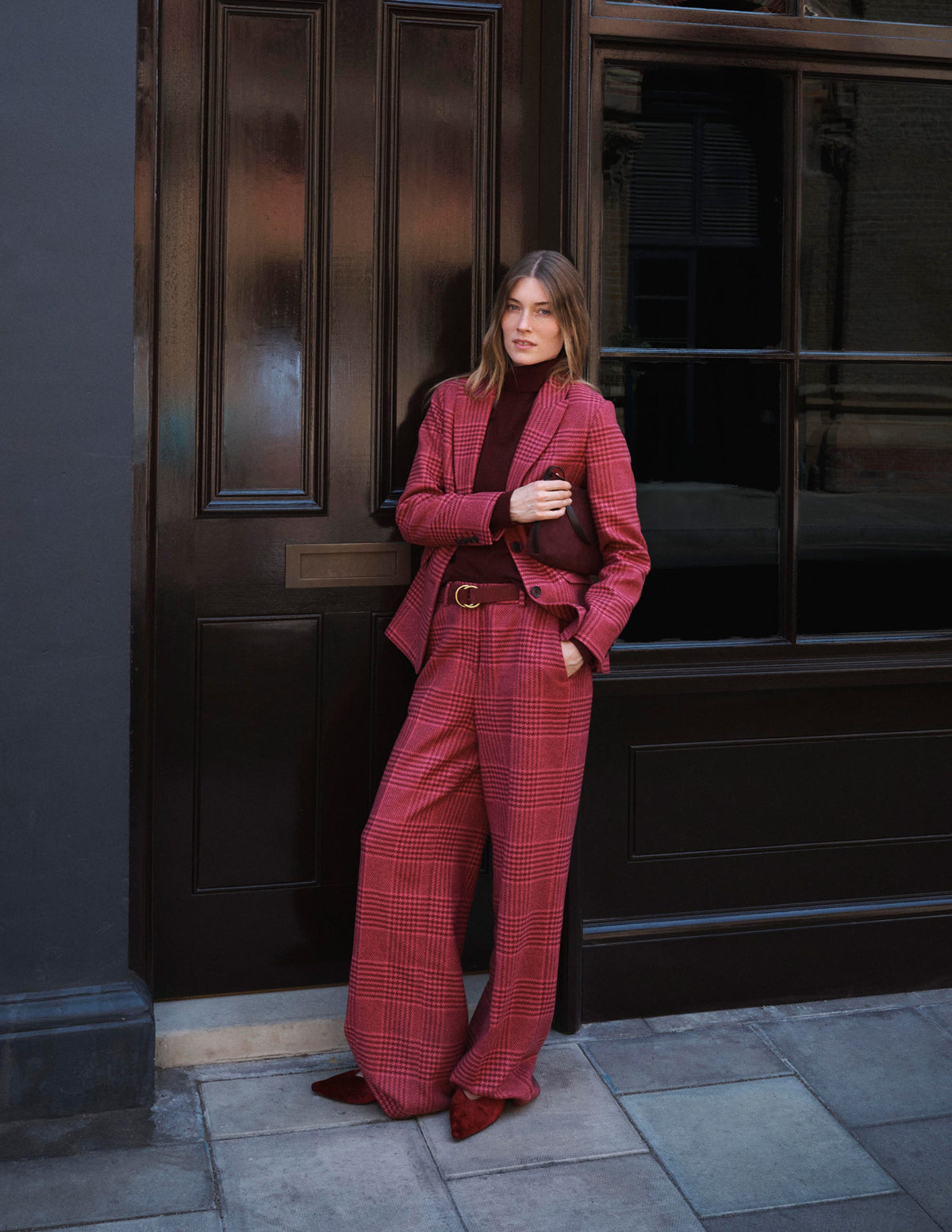 Belgravia Wool Blend Trousers-Pink and Maroon Check