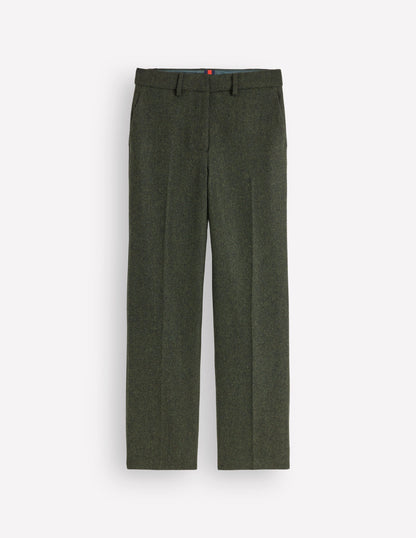 Canonbury Wool Blend Trousers-Dark Green Herringbone