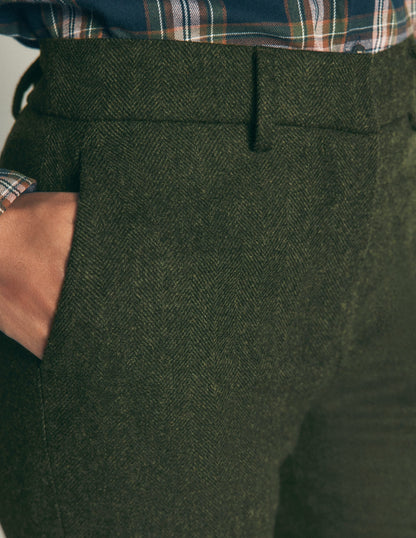 Canonbury Wool Blend Trousers-Dark Green Herringbone