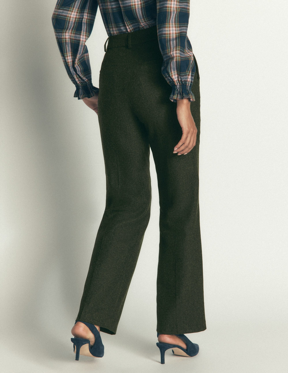 Canonbury Wool Blend Trousers-Dark Green Herringbone