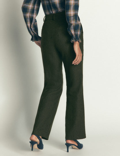 Canonbury Wool Blend Trousers-Dark Green Herringbone