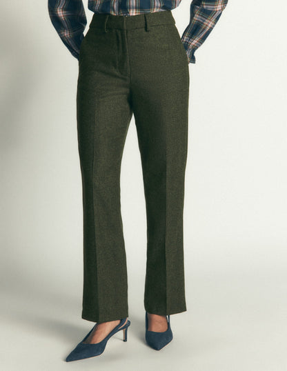 Canonbury Wool Blend Trousers-Dark Green Herringbone