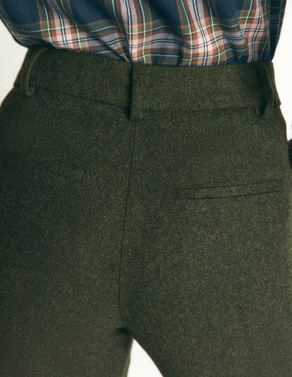 Canonbury Wool Blend Trousers-Dark Green Herringbone