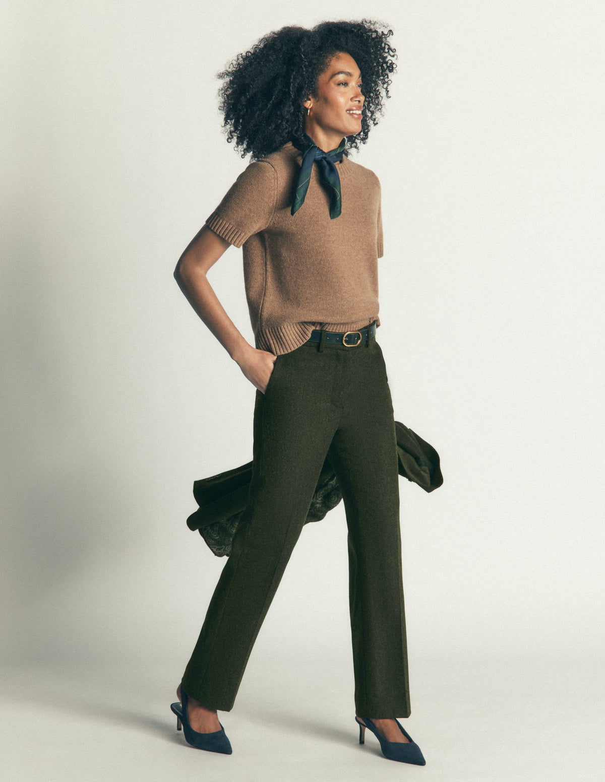 Canonbury Wool Blend Trousers-Dark Green Herringbone