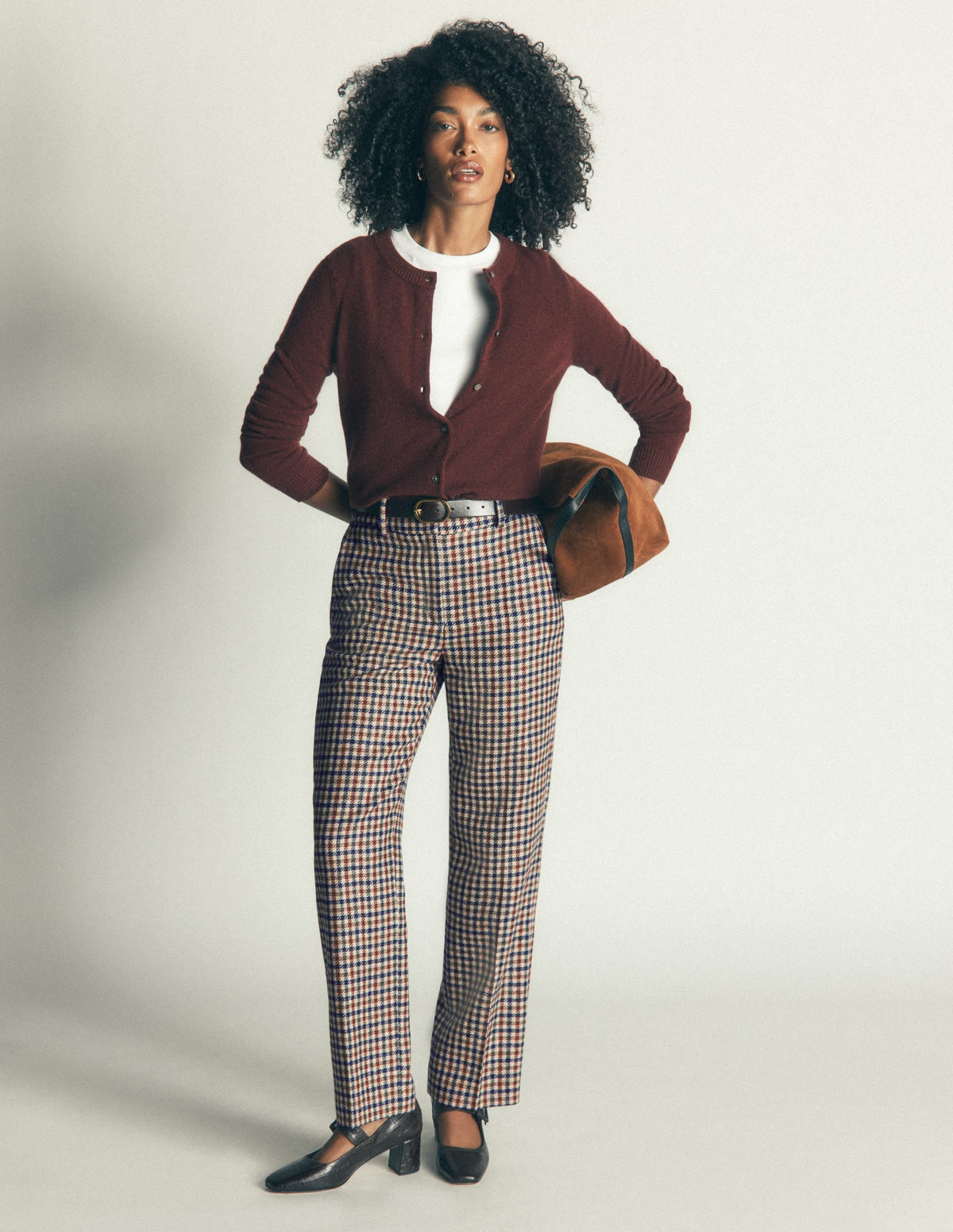 Canonbury Wool Blend Trousers-Ivory, Blue and Maroon Check