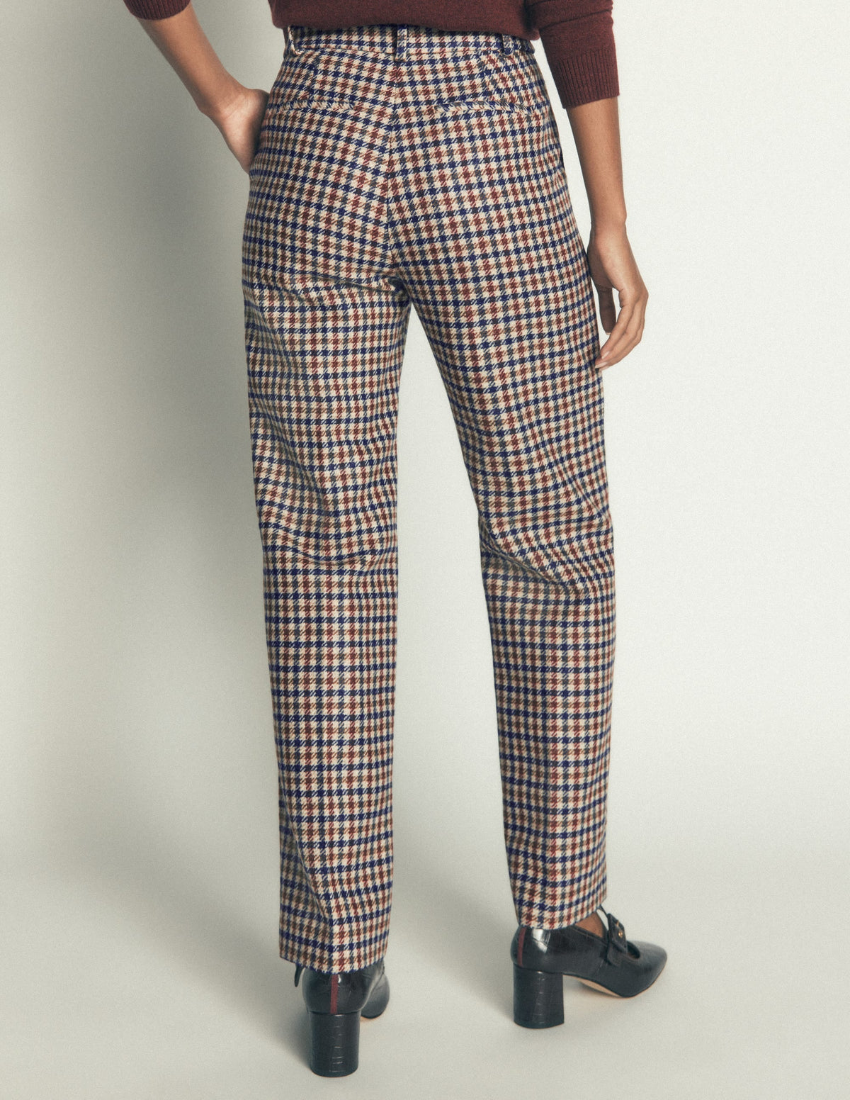 Canonbury Wool Blend Trousers-Ivory, Blue and Maroon Check