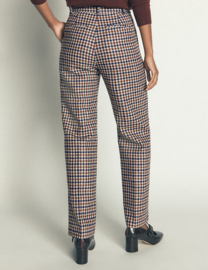 Canonbury Wool Blend Trousers-Ivory, Blue and Maroon Check