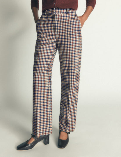 Canonbury Wool Blend Trousers-Ivory, Blue and Maroon Check