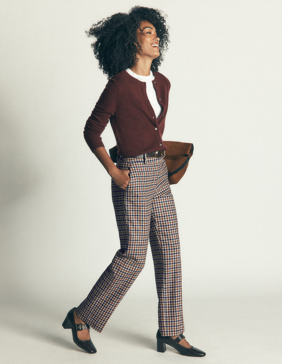 Canonbury Wool Blend Trousers-Ivory, Blue and Maroon Check