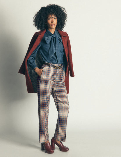 Canonbury Wool Blend Trousers-Ivory, Blue and Maroon Check
