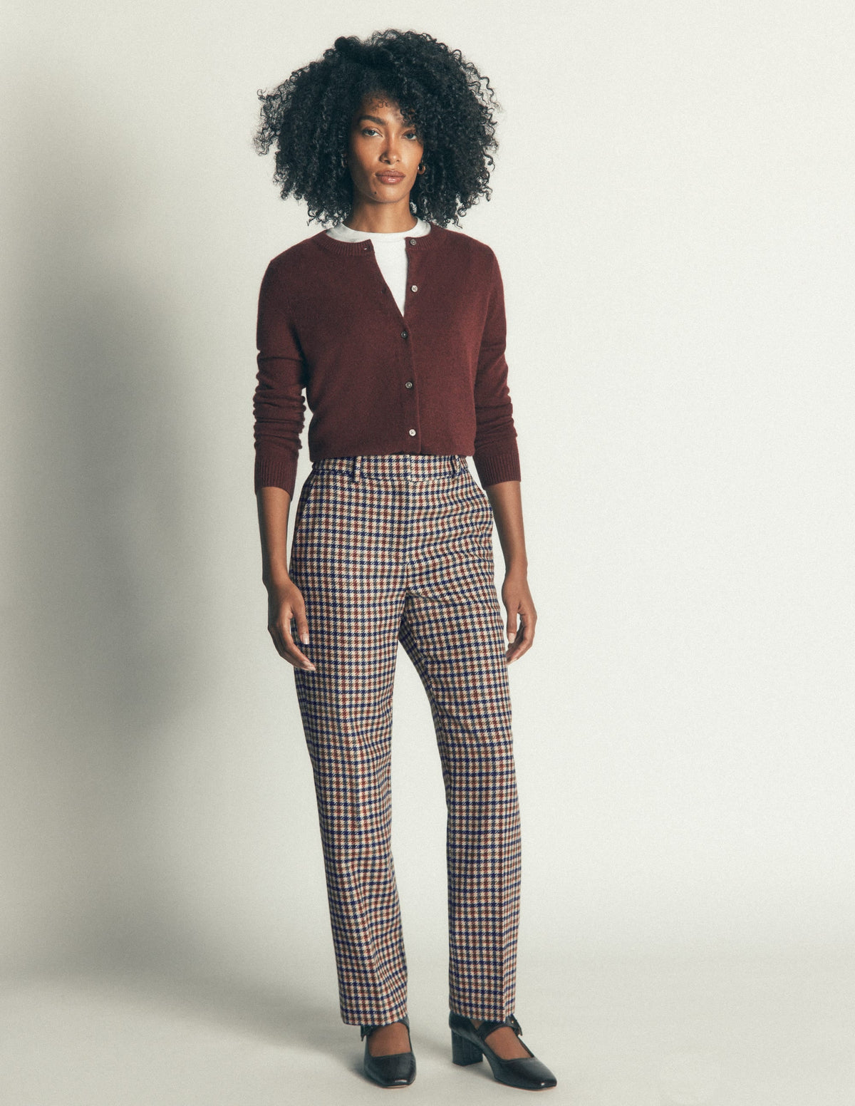 Canonbury Wool Blend Trousers-Ivory, Blue and Maroon Check