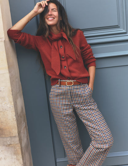 Canonbury Wool Blend Trousers-Ivory, Blue and Maroon Check