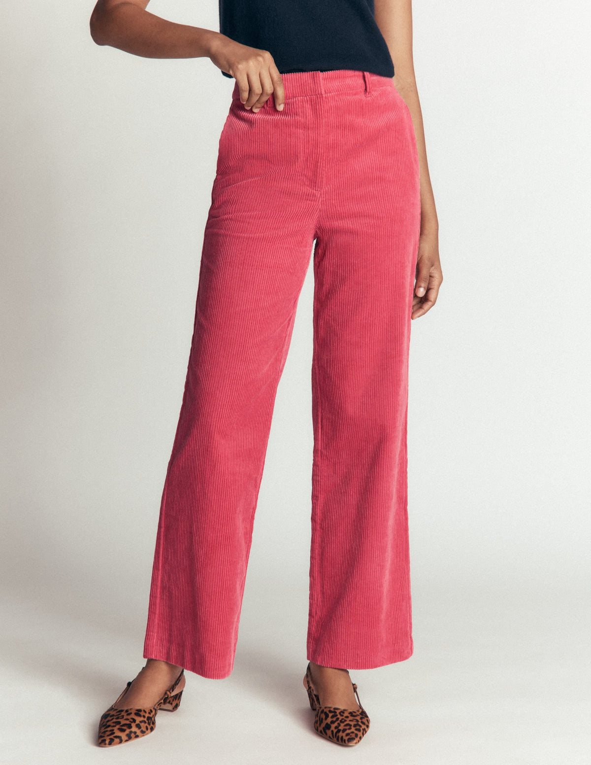 Fitzrovia Cord Column Trousers-Cherry Blush
