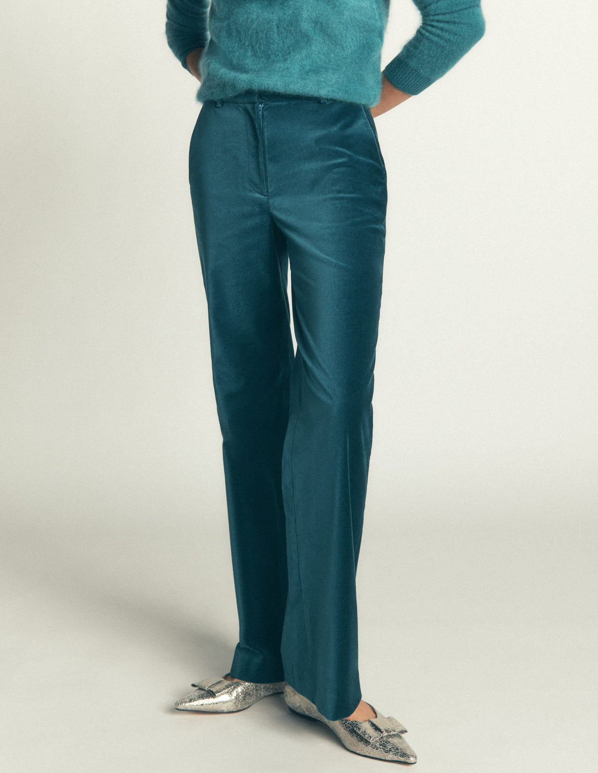 Fitzrovia Velvet Trousers-Teal Ocean