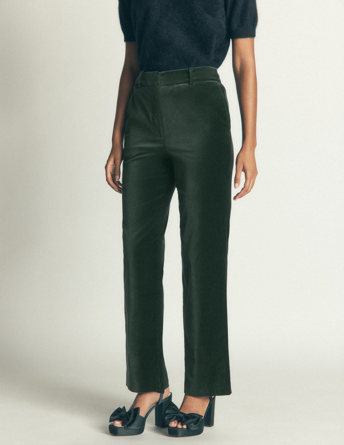 Canonbury Velvet Trousers-Midnight Emerald
