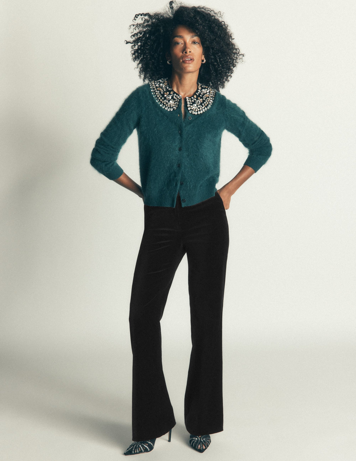 Flare Velvet Trousers-Black